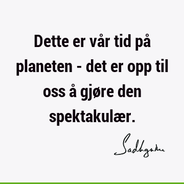 Dette er vår tid på planeten - det er opp til oss å gjøre den spektakulæ