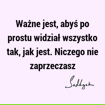 Ważne jest, abyś po prostu widział wszystko tak, jak jest. Niczego nie