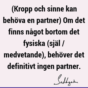 (Kropp och sinne kan behöva en partner) Om det finns något bortom det fysiska (själ / medvetande), behöver det definitivt ingen