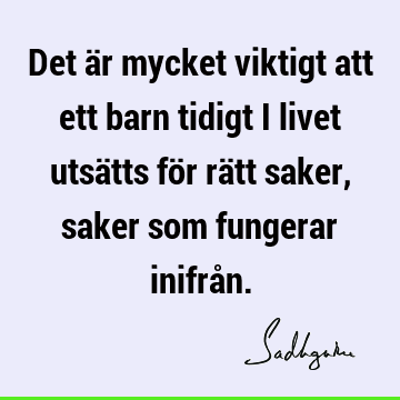 Det är mycket viktigt att ett barn tidigt i livet utsätts för rätt saker, saker som fungerar inifrå