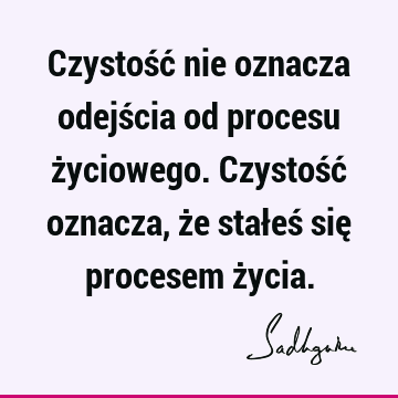 Czystość nie oznacza odejścia od procesu życiowego. Czystość oznacza, że stałeś się procesem ż