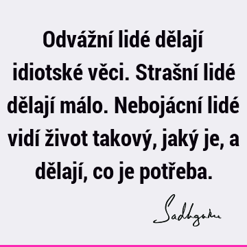 Odvážní lidé dělají idiotské věci. Strašní lidé dělají málo. Nebojácní lidé vidí život takový, jaký je, a dělají, co je potř