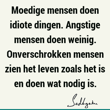 Moedige mensen doen idiote dingen. Angstige mensen doen weinig. Onverschrokken mensen zien het leven zoals het is en doen wat nodig