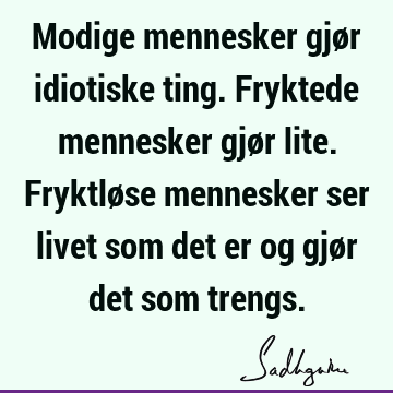 Modige mennesker gjør idiotiske ting. Fryktede mennesker gjør lite. Fryktløse mennesker ser livet som det er og gjør det som