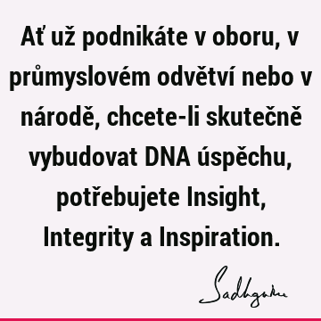 Ať už podnikáte v oboru, v průmyslovém odvětví nebo v národě, chcete-li skutečně vybudovat DNA úspěchu, potřebujete Insight, Integrity a I