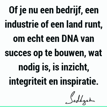 Of je nu een bedrijf, een industrie of een land runt, om echt een DNA van succes op te bouwen, wat nodig is, is inzicht, integriteit en