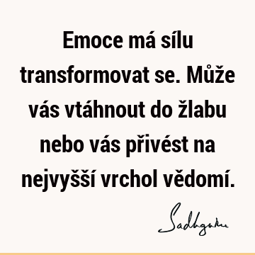 Emoce má sílu transformovat se. Může vás vtáhnout do žlabu nebo vás přivést na nejvyšší vrchol vědomí