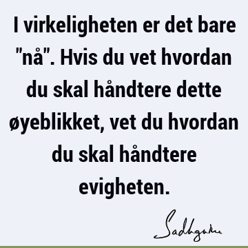 I virkeligheten er det bare "nå". Hvis du vet hvordan du skal håndtere dette øyeblikket, vet du hvordan du skal håndtere