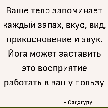 Ваше тело запоминает каждый запах, вкус, вид, прикосновение и звук. Йога может заставить это восприятие работать в вашу пользу