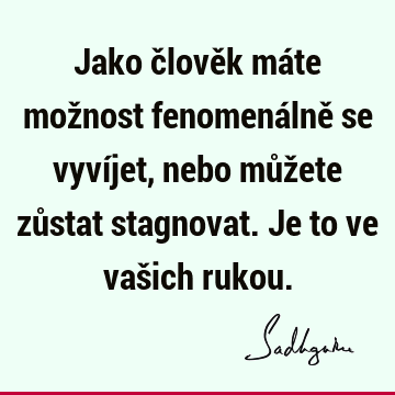 Jako člověk máte možnost fenomenálně se vyvíjet, nebo můžete zůstat stagnovat. Je to ve vašich