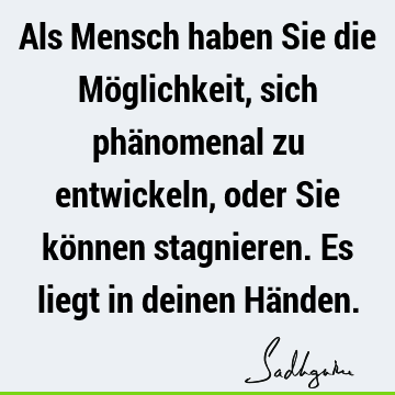 Als Mensch haben Sie die Möglichkeit, sich phänomenal zu entwickeln, oder Sie können stagnieren. Es liegt in deinen Hä