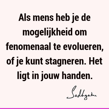 Als mens heb je de mogelijkheid om fenomenaal te evolueren, of je kunt stagneren. Het ligt in jouw