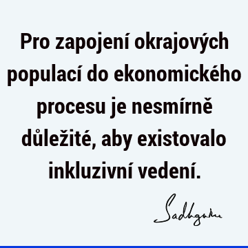 Pro zapojení okrajových populací do ekonomického procesu je nesmírně důležité, aby existovalo inkluzivní vedení