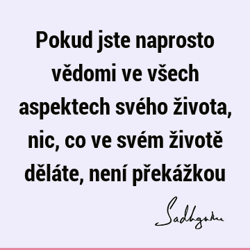 Pokud jste naprosto vědomi ve všech aspektech svého života, nic, co ve svém životě děláte, není překáž