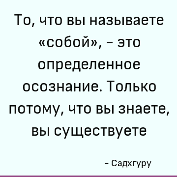 То, что вы называете «собой», - это определенное осознание. Только потому, что вы знаете, вы существуете