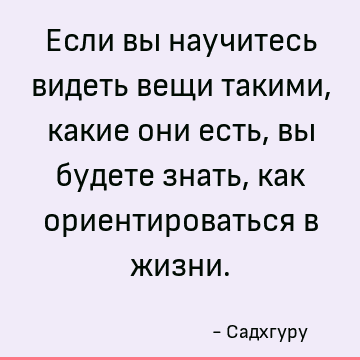 Если вы научитесь видеть вещи такими, какие они есть, вы будете знать, как ориентироваться в жизни
