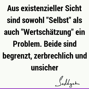 Aus existenzieller Sicht sind sowohl "Selbst" als auch "Wertschätzung" ein Problem. Beide sind begrenzt, zerbrechlich und