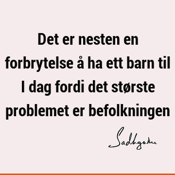 Det er nesten en forbrytelse å ha ett barn til i dag fordi det største problemet er