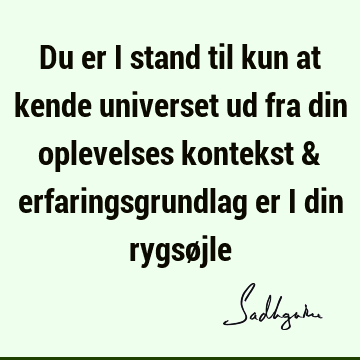 Du er i stand til kun at kende universet ud fra din oplevelses kontekst & erfaringsgrundlag er i din rygsø