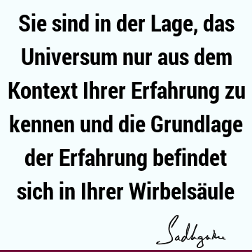 Sie sind in der Lage, das Universum nur aus dem Kontext Ihrer Erfahrung zu kennen und die Grundlage der Erfahrung befindet sich in Ihrer Wirbelsä