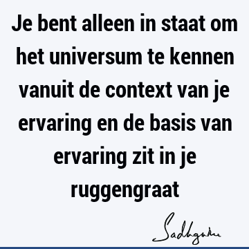 Je bent alleen in staat om het universum te kennen vanuit de context van je ervaring en de basis van ervaring zit in je