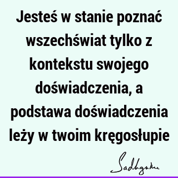 Jesteś w stanie poznać wszechświat tylko z kontekstu swojego doświadczenia, a podstawa doświadczenia leży w twoim kręgosł