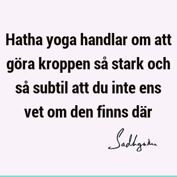 Hatha yoga handlar om att göra kroppen så stark och så subtil att du inte ens vet om den finns dä