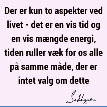 Der er kun to aspekter ved livet - det er en vis tid og en vis mængde energi, tiden ruller væk for os alle på samme måde, der er intet valg om