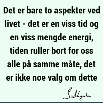 Det er bare to aspekter ved livet - det er en viss tid og en viss mengde energi, tiden ruller bort for oss alle på samme måte, det er ikke noe valg om