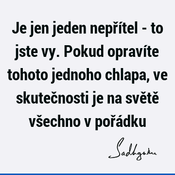 Je jen jeden nepřítel - to jste vy. Pokud opravíte tohoto jednoho chlapa, ve skutečnosti je na světě všechno v pořá