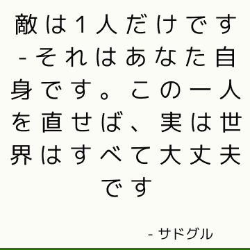 敵は1人だけです-それはあなた自身です。 この一人を直せば、実は世界はすべて大丈夫です