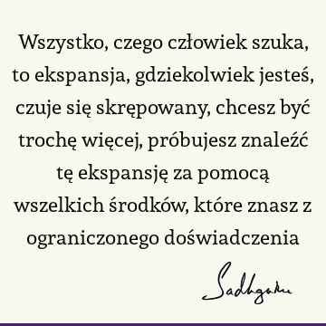 Wszystko, czego człowiek szuka, to ekspansja, gdziekolwiek jesteś, czuje się skrępowany, chcesz być trochę więcej, próbujesz znaleźć tę ekspansję za pomocą