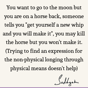 You want to go to the moon but you are on a horse back, someone tells you "get yourself a new whip and you will make it", you may kill the horse but you won