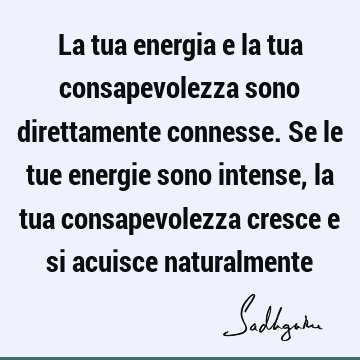 La tua energia e la tua consapevolezza sono direttamente connesse. Se le tue energie sono intense, la tua consapevolezza cresce e si acuisce