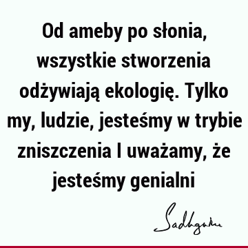 Od ameby po słonia, wszystkie stworzenia odżywiają ekologię. Tylko my, ludzie, jesteśmy w trybie zniszczenia i uważamy, że jesteśmy