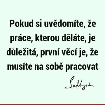 Pokud si uvědomíte, že práce, kterou děláte, je důležitá, první věcí je, že musíte na sobě