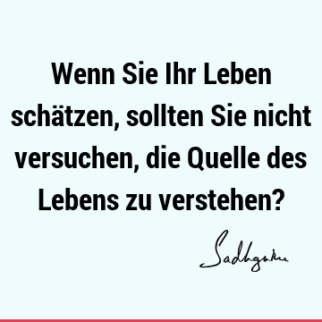 Wenn Sie Ihr Leben schätzen, sollten Sie nicht versuchen, die Quelle des Lebens zu verstehen?