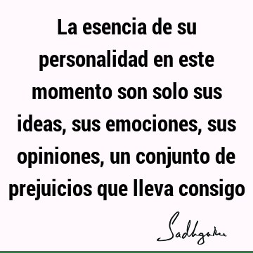 La esencia de su personalidad en este momento son solo sus ideas, sus emociones, sus opiniones, un conjunto de prejuicios que lleva