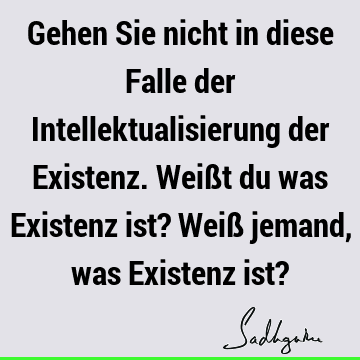 Gehen Sie nicht in diese Falle der Intellektualisierung der Existenz. Weißt du was Existenz ist? Weiß jemand, was Existenz ist?