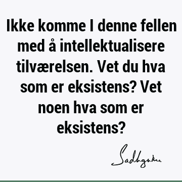 Ikke komme i denne fellen med å intellektualisere tilværelsen. Vet du hva som er eksistens? Vet noen hva som er eksistens?