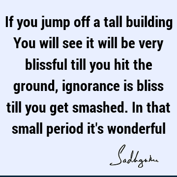 If you jump off a tall building You will see it will be very blissful till you hit the ground, ignorance is bliss till you get smashed. In that small period it