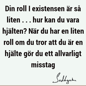 Din roll i existensen är så liten ... hur kan du vara hjälten? När du har en liten roll om du tror att du är en hjälte gör du ett allvarligt