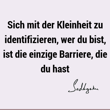 Sich mit der Kleinheit zu identifizieren, wer du bist, ist die einzige Barriere, die du