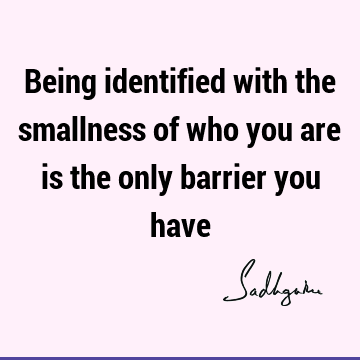 Being identified with the smallness of who you are is the only barrier you
