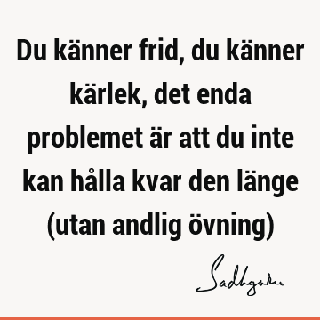 Du känner frid, du känner kärlek, det enda problemet är att du inte kan hålla kvar den länge (utan andlig övning)