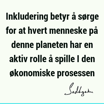 Inkludering betyr å sørge for at hvert menneske på denne planeten har en aktiv rolle å spille i den økonomiske