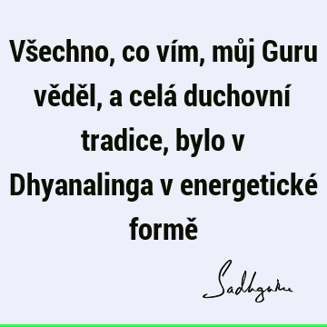 Všechno, co vím, můj Guru věděl, a celá duchovní tradice, bylo v Dhyanalinga v energetické formě