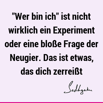 "Wer bin ich" ist nicht wirklich ein Experiment oder eine bloße Frage der Neugier. Das ist etwas, das dich zerreiß