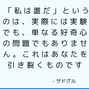 「私は誰だ」というのは、実際には実験でも、単なる好奇心の問題でもありません。 これはあなたを引き裂くものです