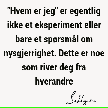 "Hvem er jeg" er egentlig ikke et eksperiment eller bare et spørsmål om nysgjerrighet. Dette er noe som river deg fra